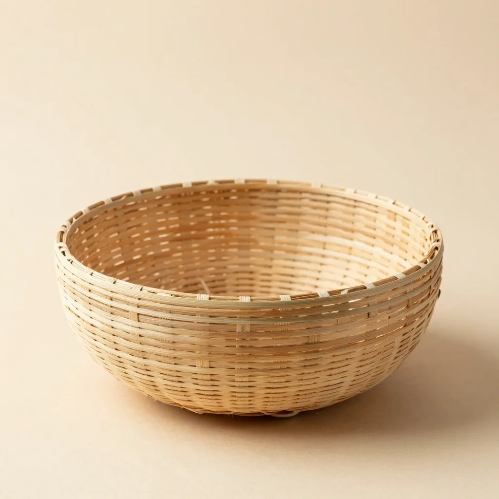 A coiled palm fibre bowl on a light background