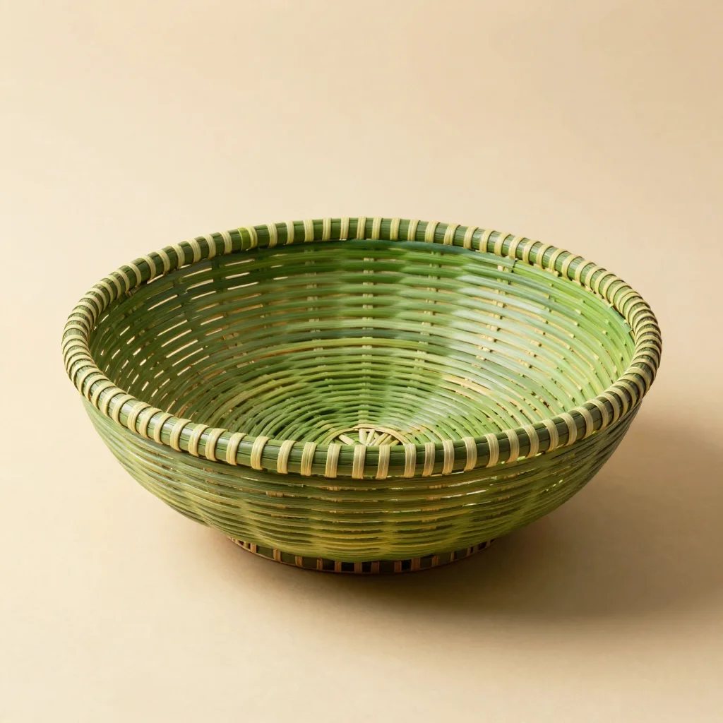 A large coiled palm bowl on a light background